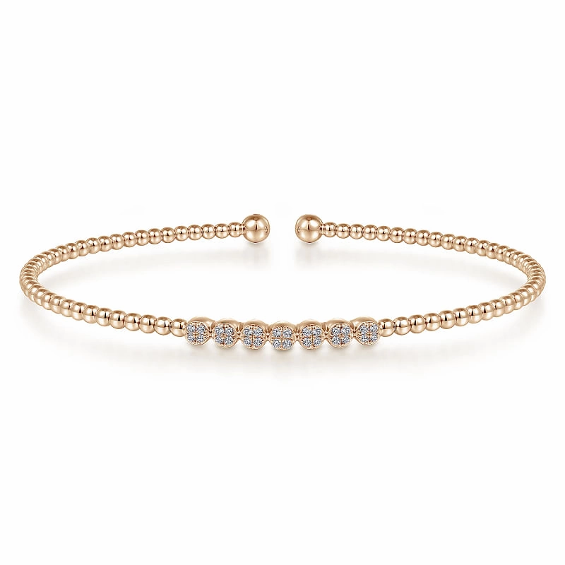14K Rose Gold Bujukan Bead and Cluster Diamond Bangle Graceful Fit