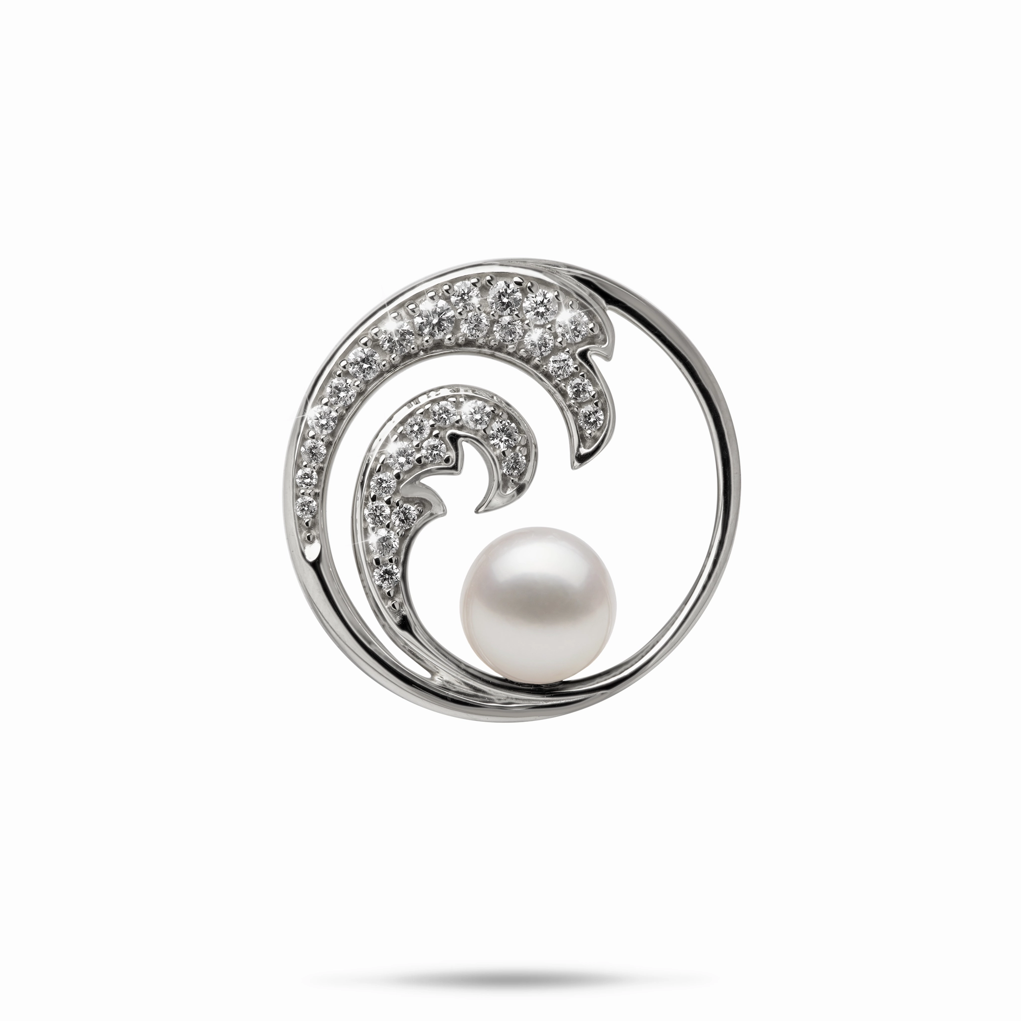 Nalu Akoya White Pearl Pendant in White Gold with Diamonds - 24mm Radiant Finish