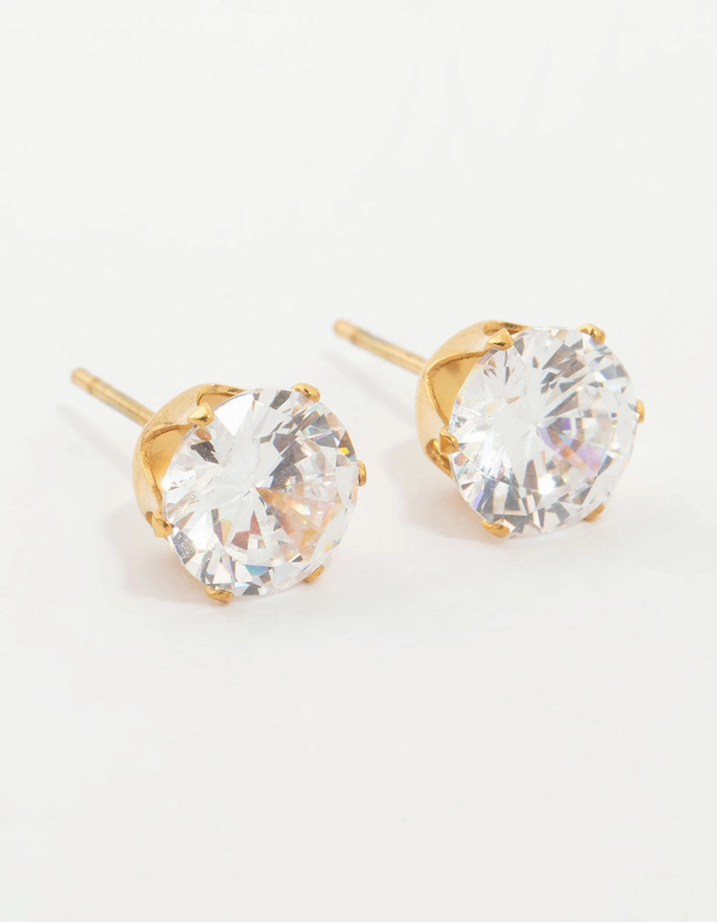 Lustrous Look Waterproof Gold Plated Stainless Steel Cubic Zirconia Stud Earrings