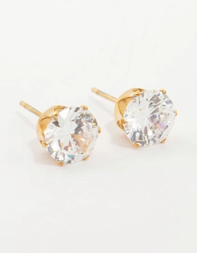 Lustrous Look Waterproof Gold Plated Stainless Steel Cubic Zirconia Stud Earrings