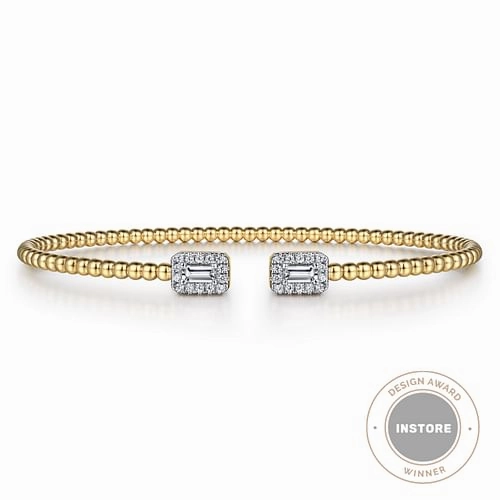 14K Yellow Gold Bujukan Open Cuff Bracelet with Diamond Baguettes Effortless Accent