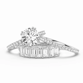 Round Cut Moissanite Ring Set with Matching Stacking Band Everyday Spark