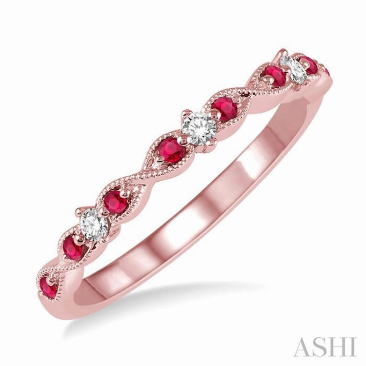 Bold Accessory Elegant Contour 1.25 MM Ruby and 1/10 ctw Round Cut Diamond Precious Wedding Band in 14K Rose Gold