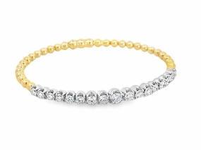 Glamorous Mood Timeless Accent 14K Two Tone White and Yellow Gold Diamond Bujukan Bangle with Lock