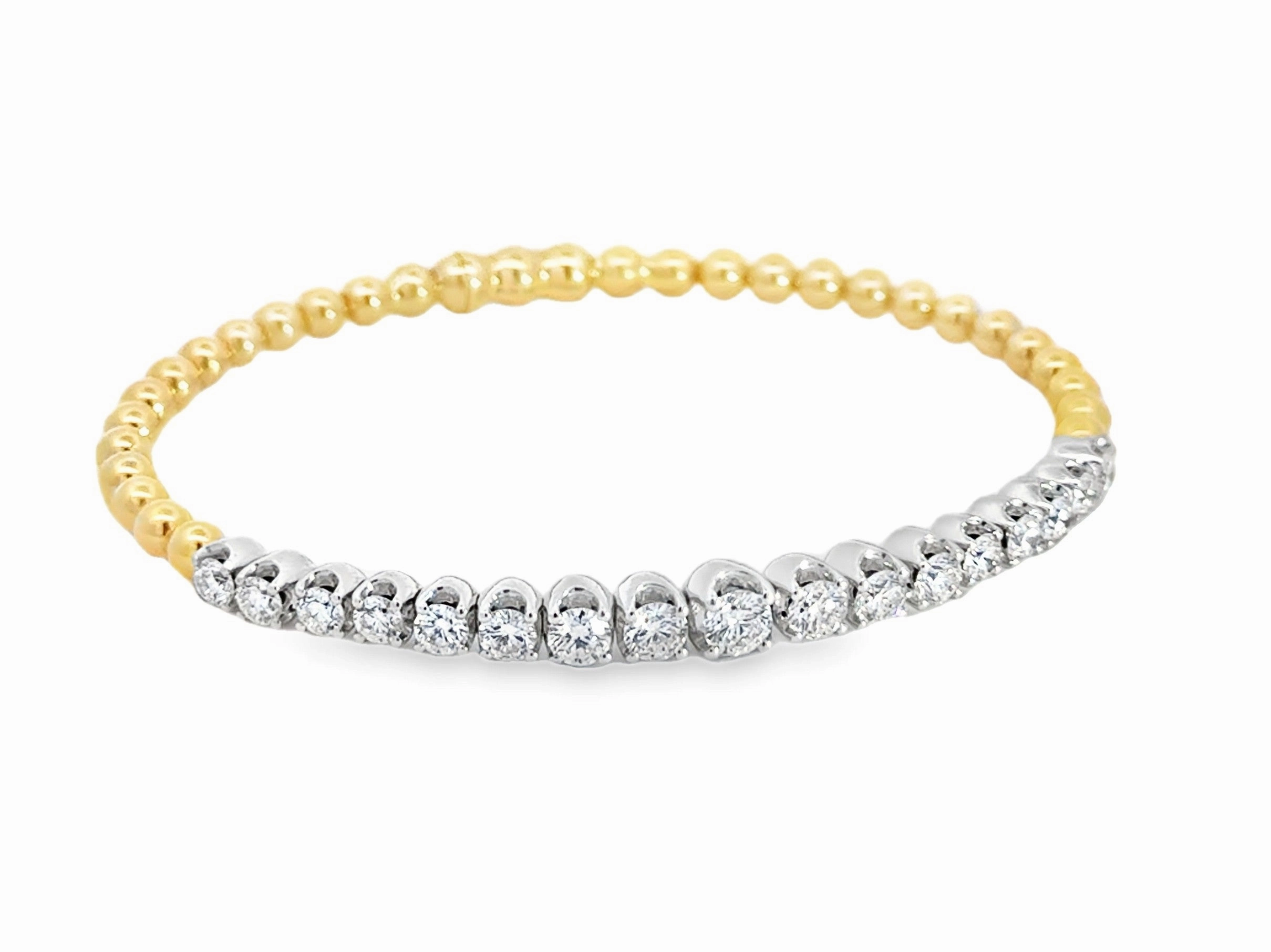 Glamorous Mood Timeless Accent 14K Two Tone White and Yellow Gold Diamond Bujukan Bangle with Lock
