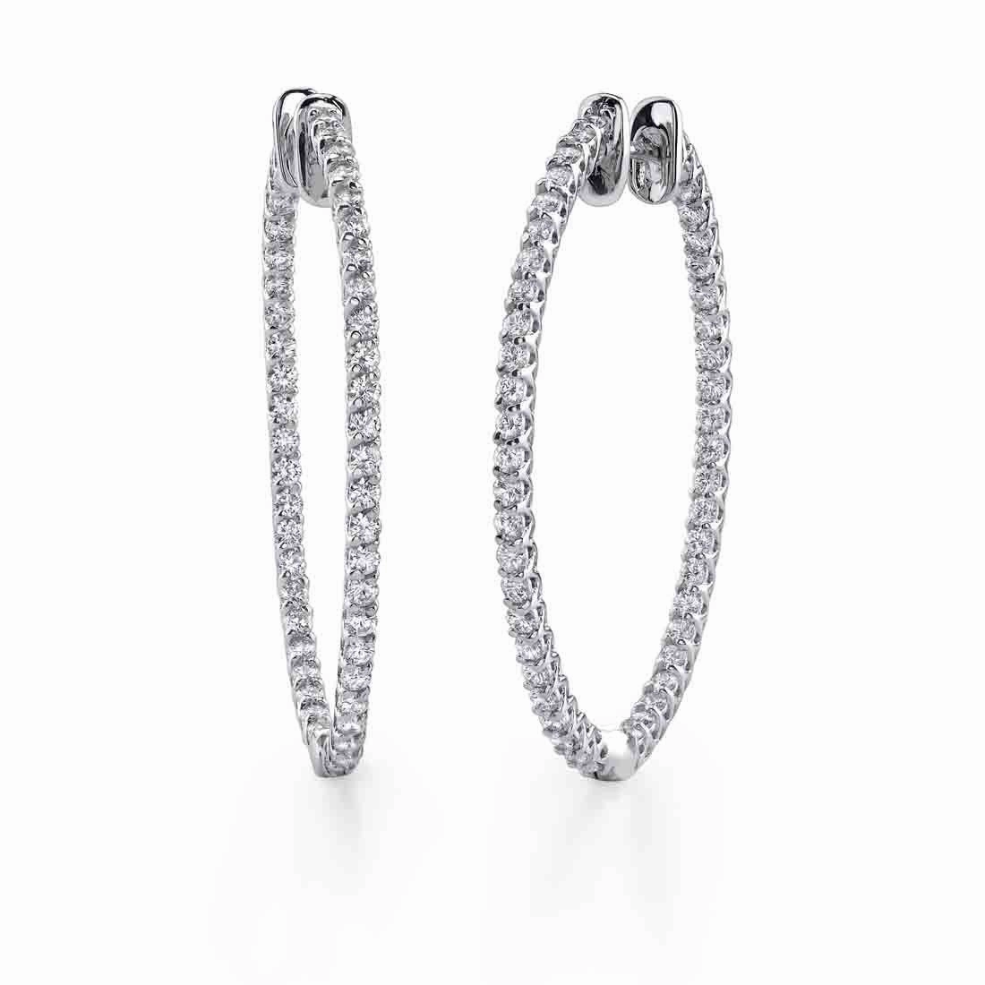 Seasonal Sparkle 14K White Gold Oval Diamond Hoop Earrings