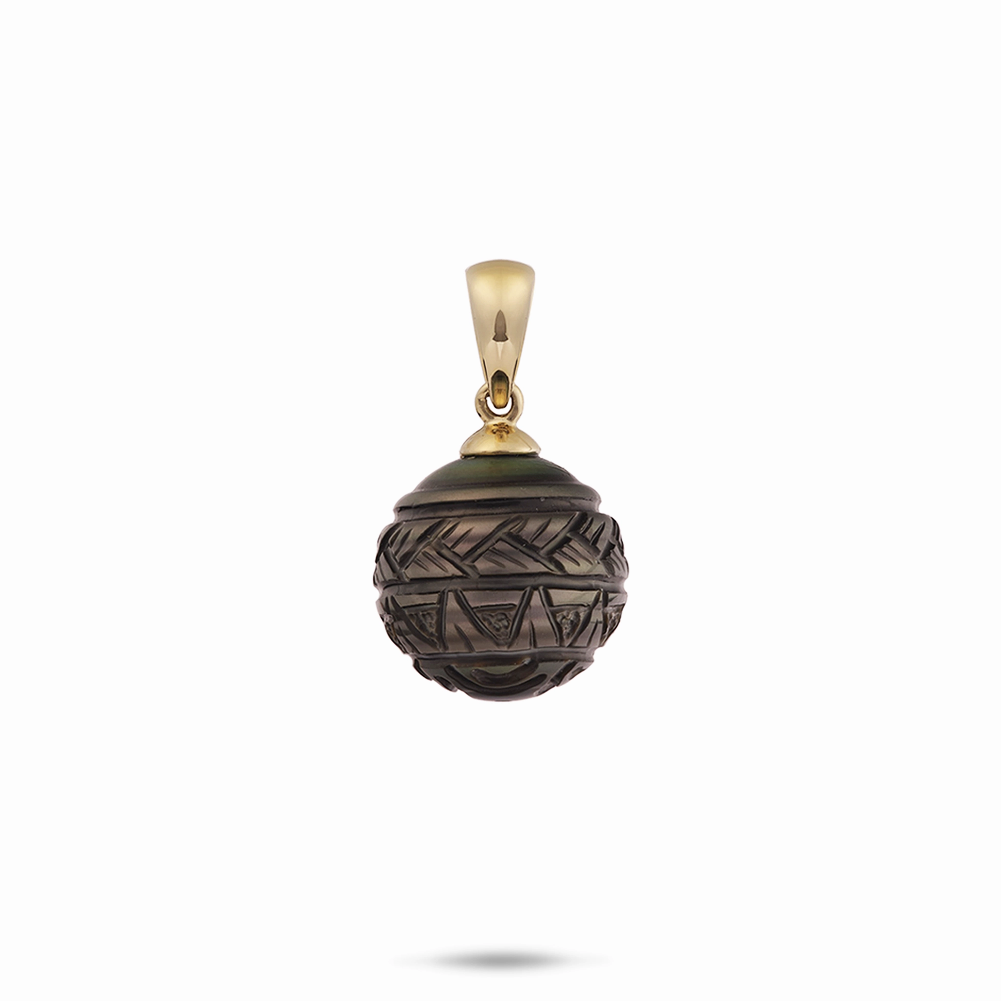 Exclusive Sparkle Personal Shine Carved Tahitian Black Pearl Pendant in Gold- 13-16mm