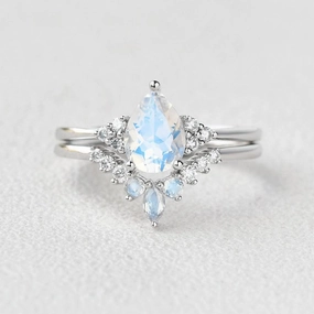 Robust Build Low-Cost Design Pear Shaped Moonstone Vintage Inspired Ring Set 2pcs