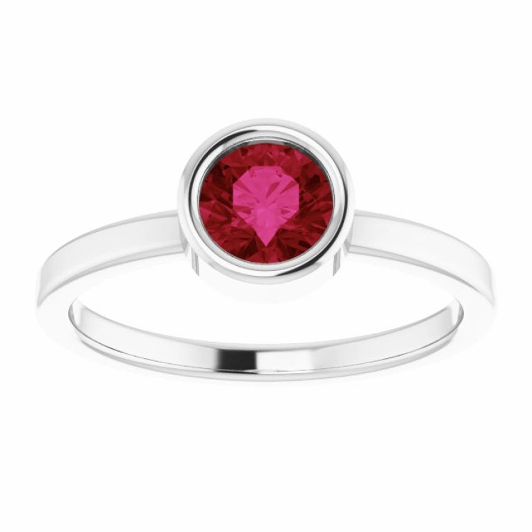 Graceful Detail Suburban Trend Rhodium-Plated Sterling Silver 5.5 mm Natural Ruby Ring