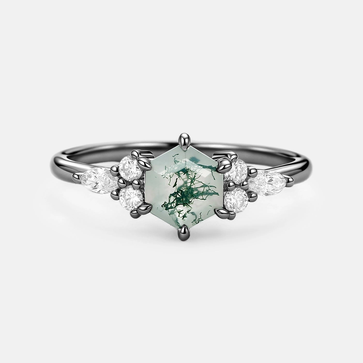 1.0ct Hexagon Moss Agate Cluster Engagement Ring Timeless Accessories Dainty Accessory