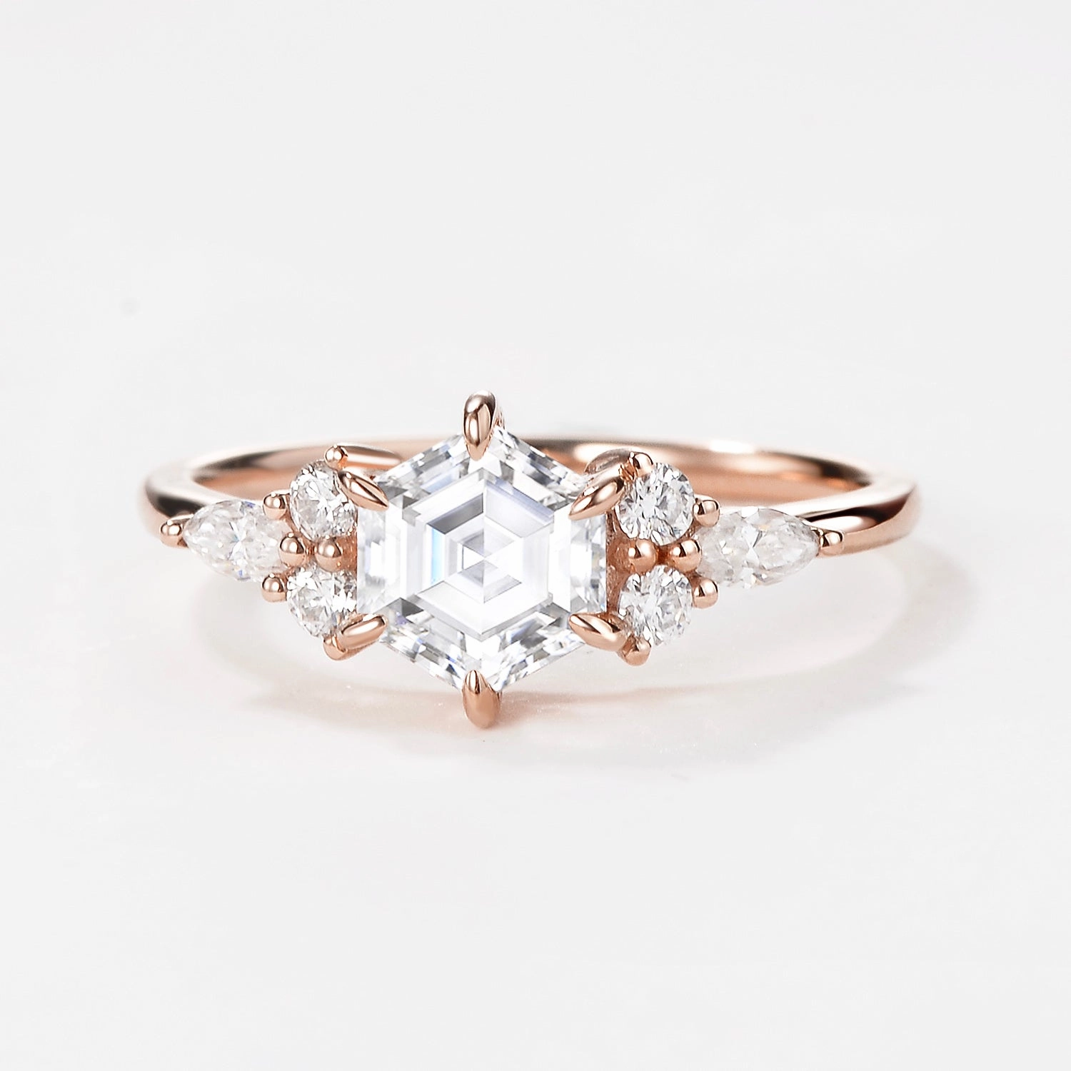 1.0ct Hexagon Moss Agate Cluster Engagement Ring Exclusive Decoration Personal Set