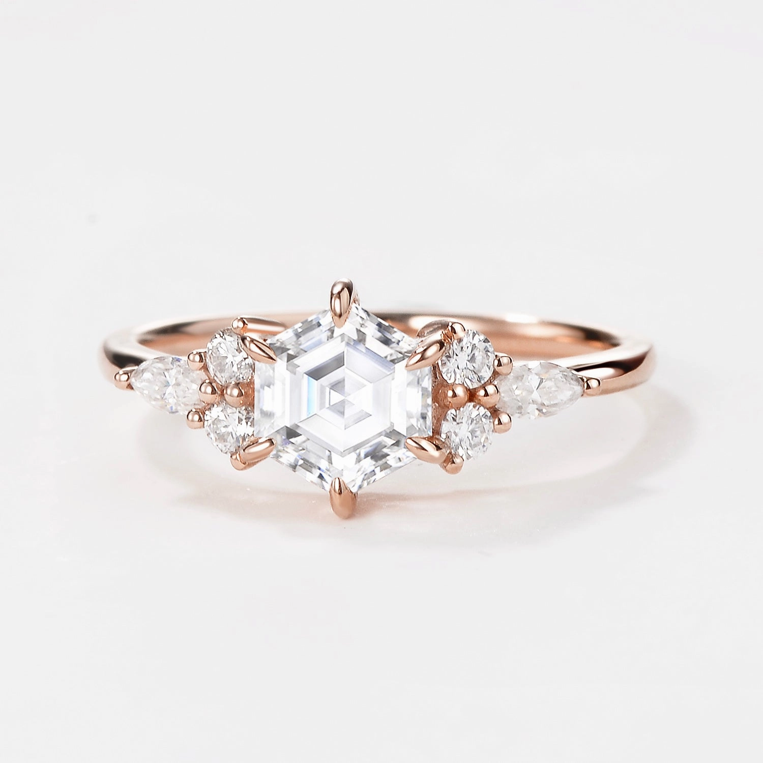 1.0ct Hexagon Moss Agate Cluster Engagement Ring Cocktail Hour