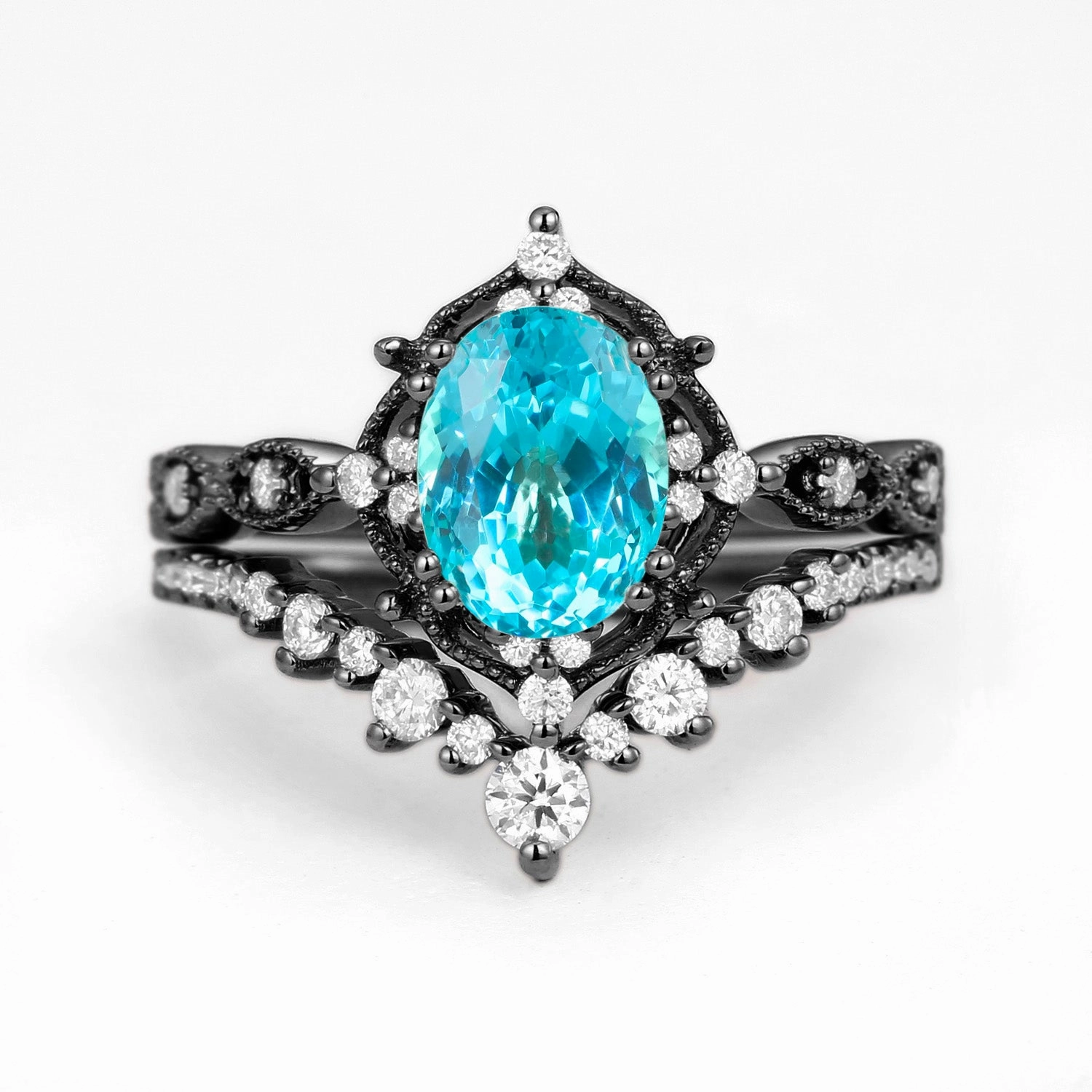 Fashionable Accessory Black Gold Signature Vintage Ring Set 2pcs - Charlotte