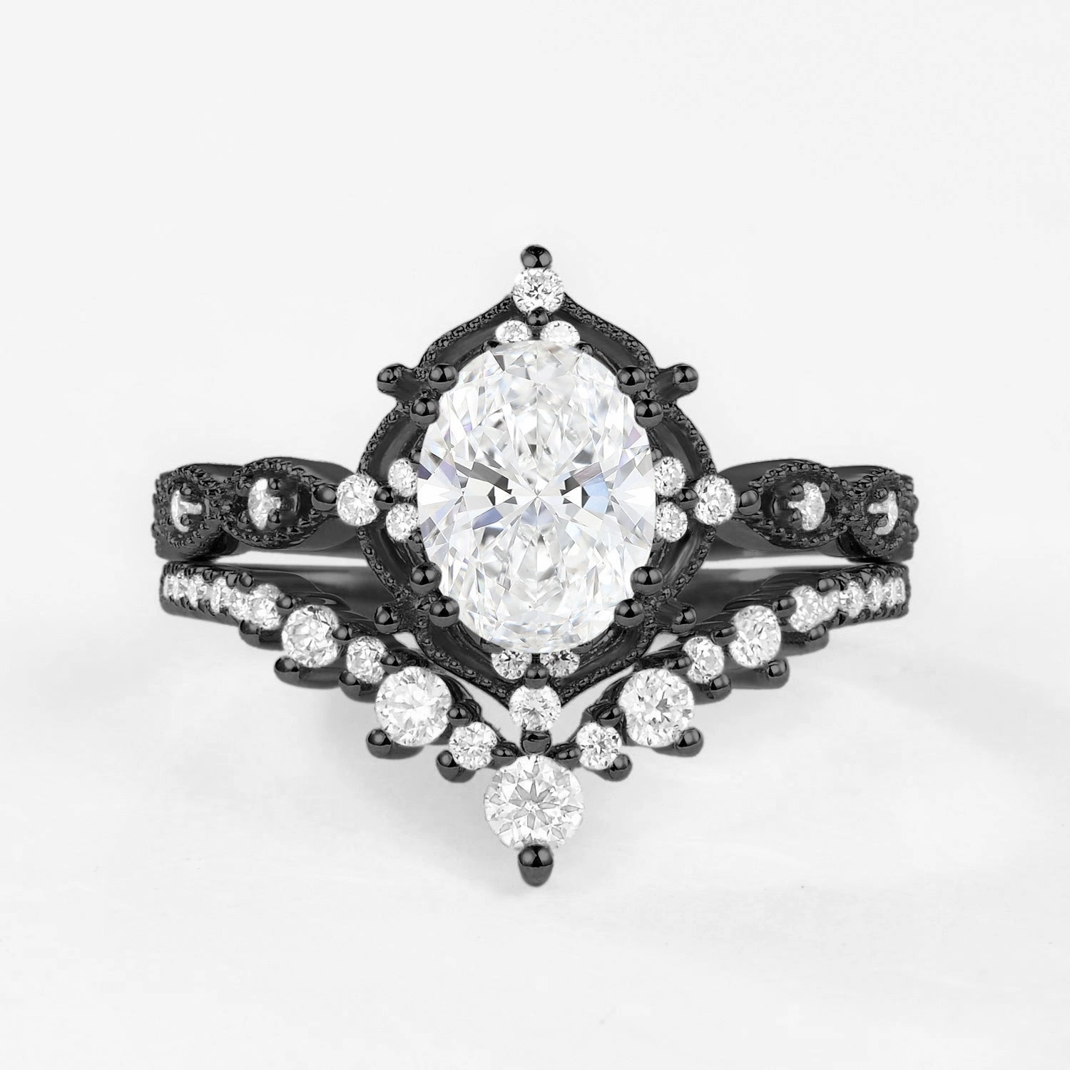 Stylish Style Romantic Item Black Gold Signature Vintage Ring Set 2pcs - Charlotte