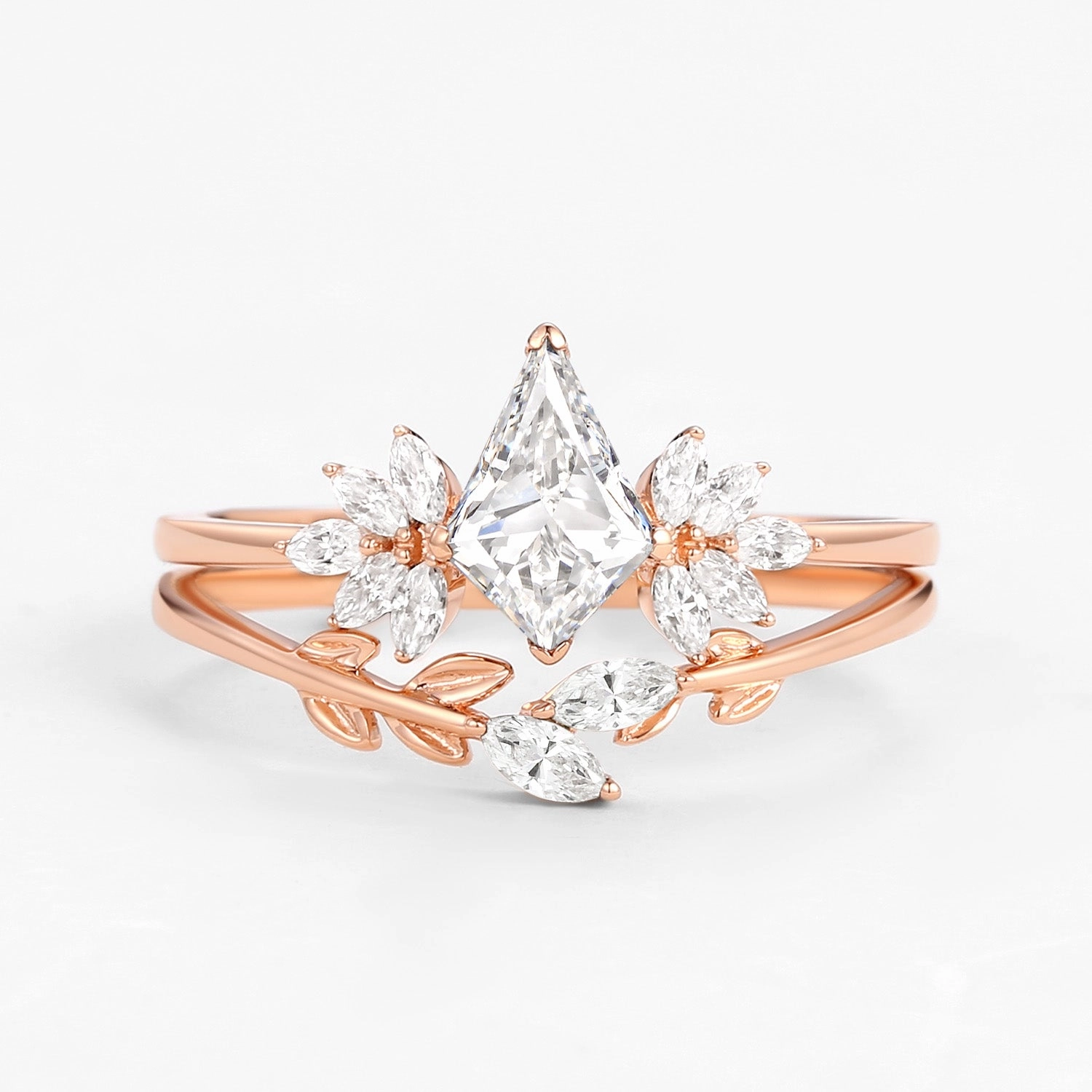 Fairy Ring - Lab Grown Diamond  Leafy Forest Elves Engagement Ring Set 2pcs - Amayah Signature Style