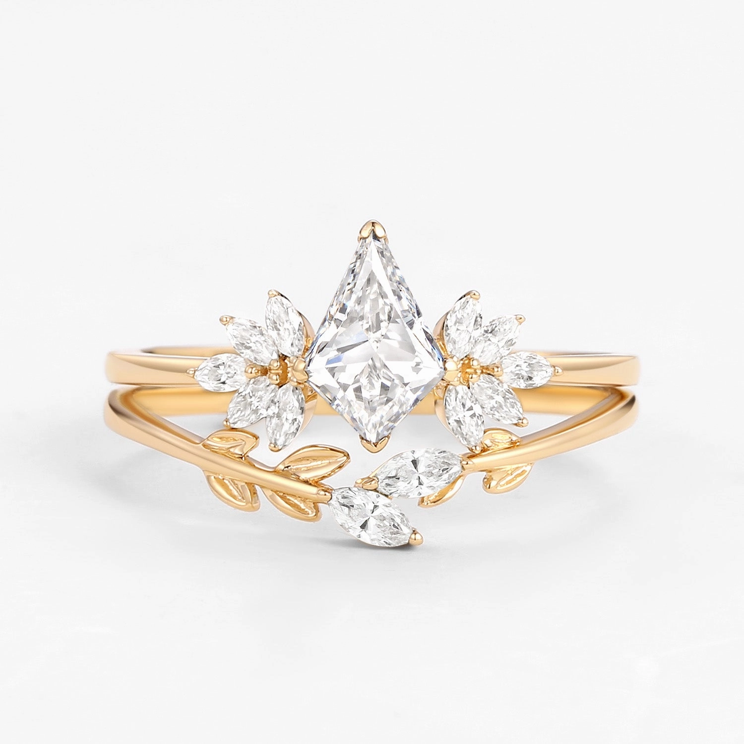 Minimal Glimmer Lustrous Detail Fairy Ring - Lab Grown Diamond  Leafy Forest Elves Engagement Ring Set 2pcs - Amayah