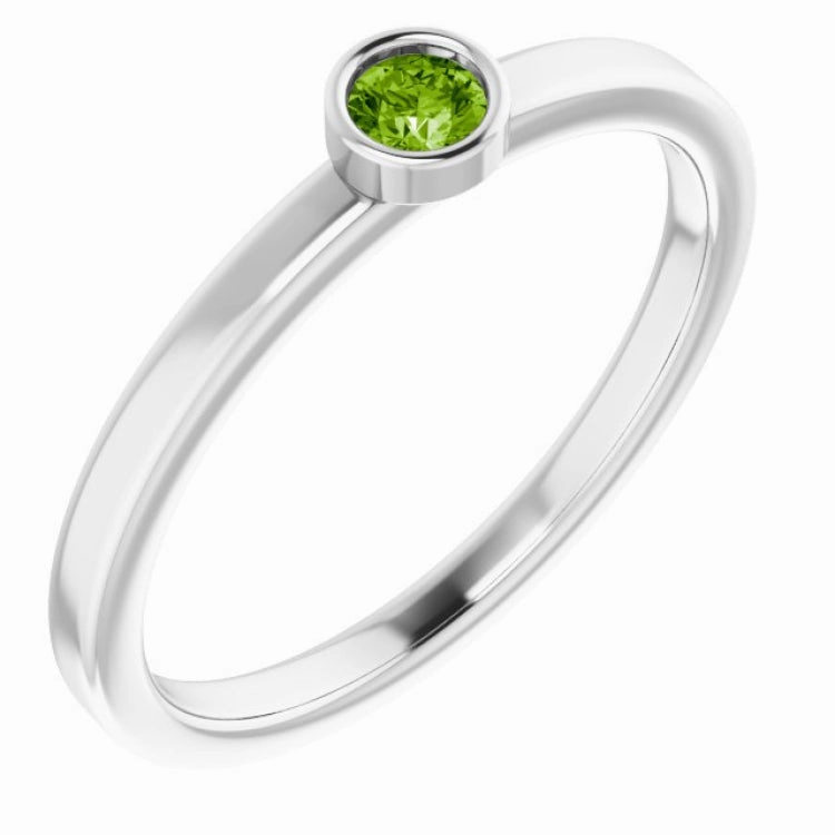 14K White 3 mm Natural Peridot Ring elegant design Polished Shine
