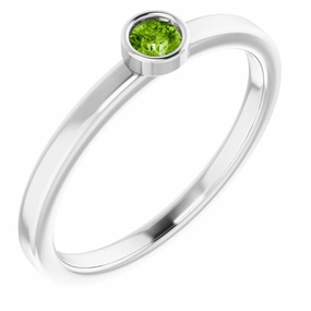 14K White 3 mm Natural Peridot Ring elegant design Polished Shine