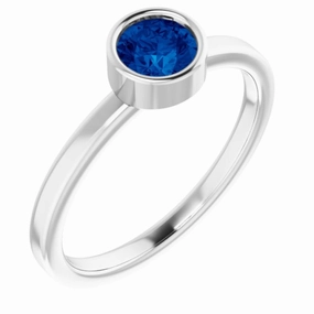 Fashionable Adornment Minimal Contour 14K White 5 mm Lab-Grown Blue Sapphire Ring