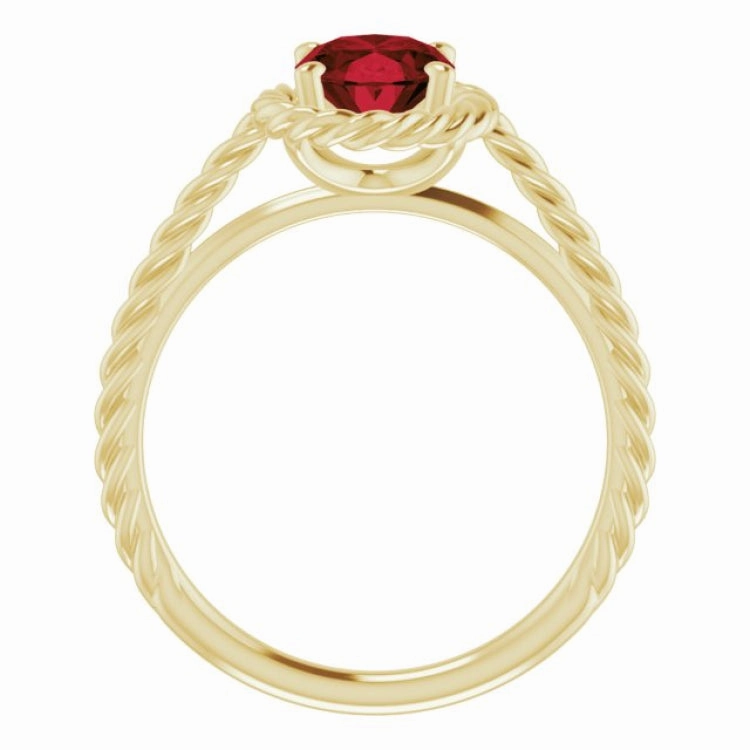 14K Yellow Natural Mozambique Garnet Rope Ring Asymmetric Balance Everyday Sparkle
