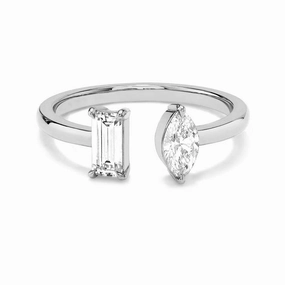 Lux Appeal Chic Gift Baguette and Marquise Lab Grown Diamond Toi et Moi Promise Ring