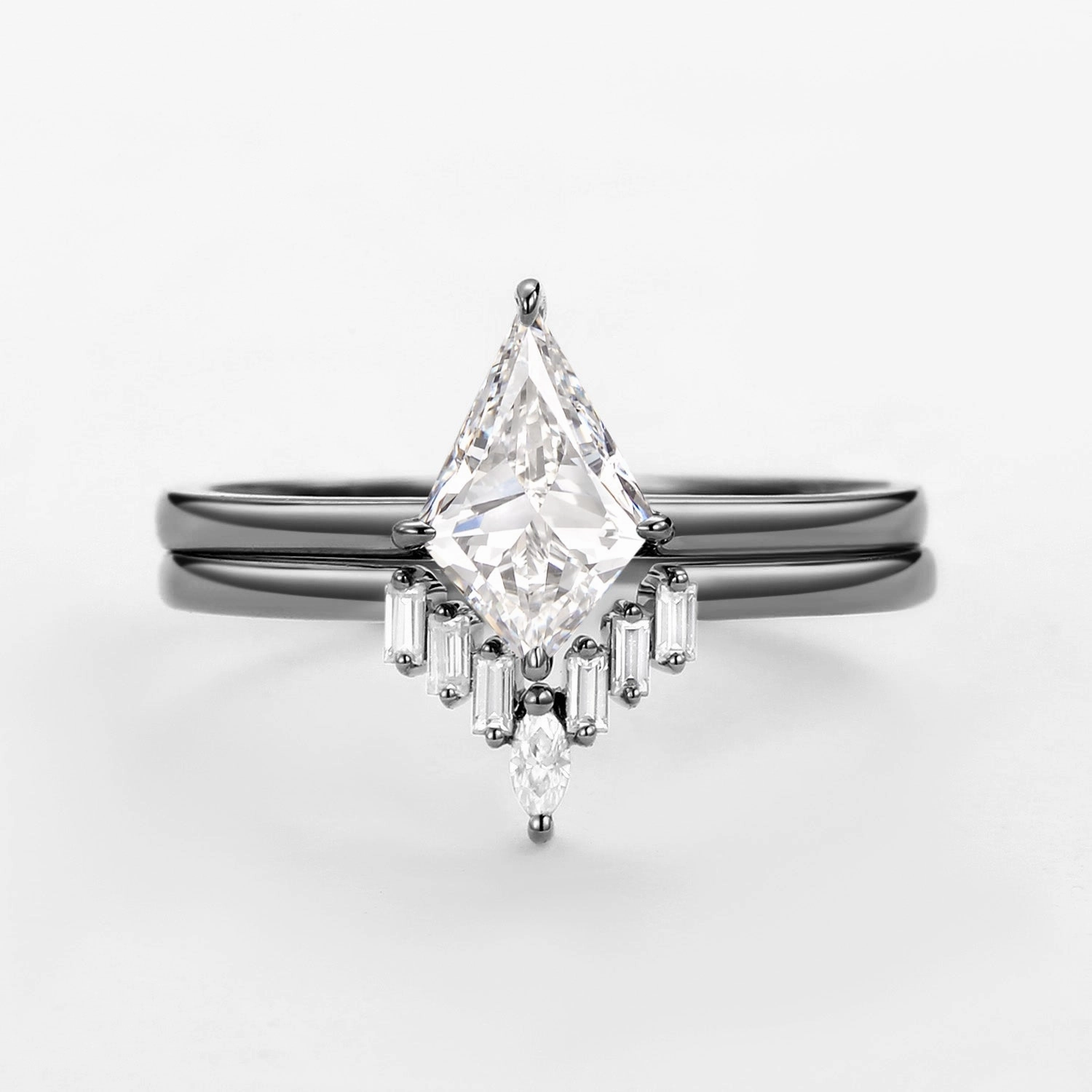 Baguette Kite Lab Grown Diamond Leafy Ring Set 2pcs Chic Expression