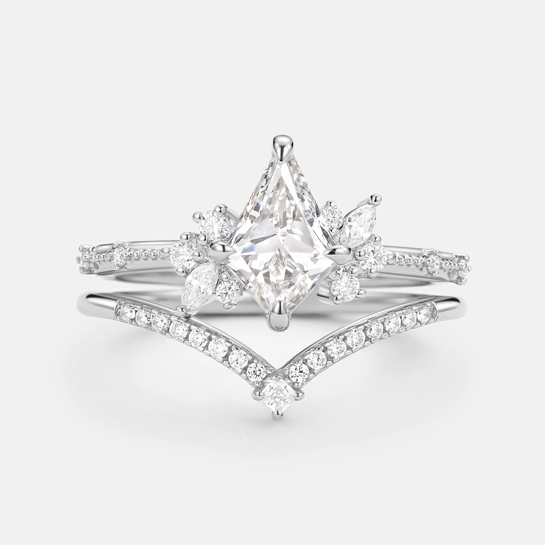 Personal Design Unique Piece Unique Kite Cut Lab Grown Diamond Engagement Ring Set 2pcs