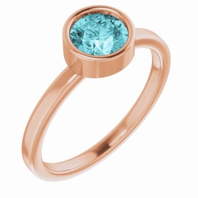 Bold Product Strong Article 14K Rose 6 mm Natural Blue Zircon Ring