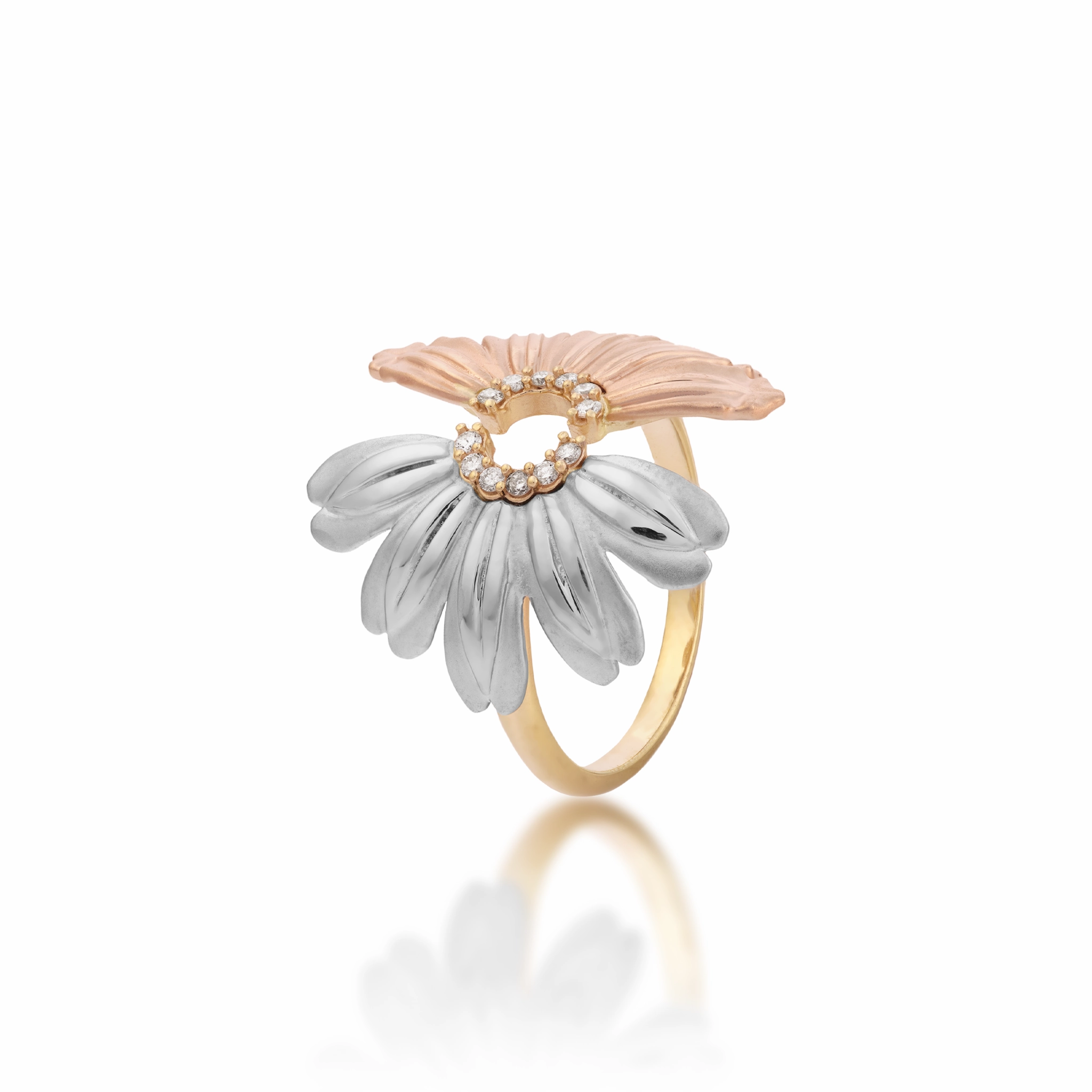 Beach & Mountain Naupaka Ring in Tri Color Gold with Diamonds Romantic Gesture