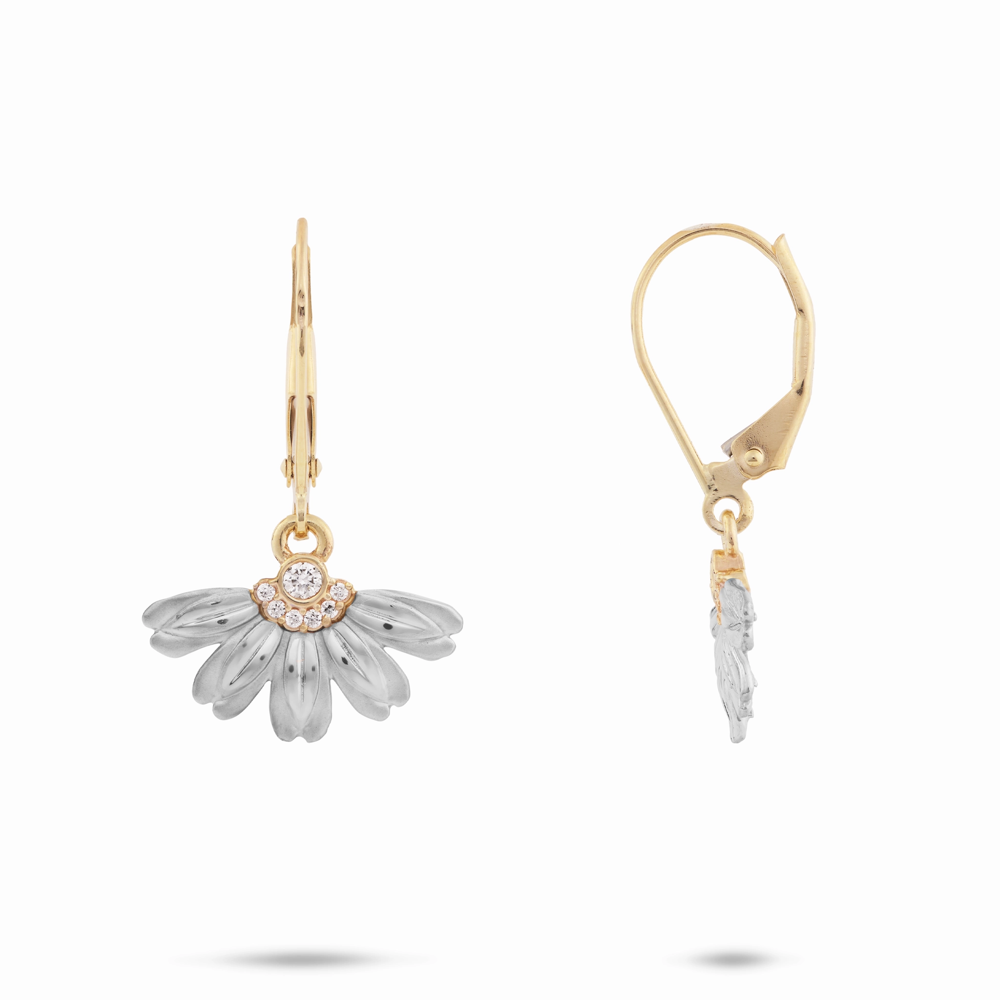 Beach Naupaka Earrings in Two Tone Gold with Diamonds - 10mm Finest Highlight