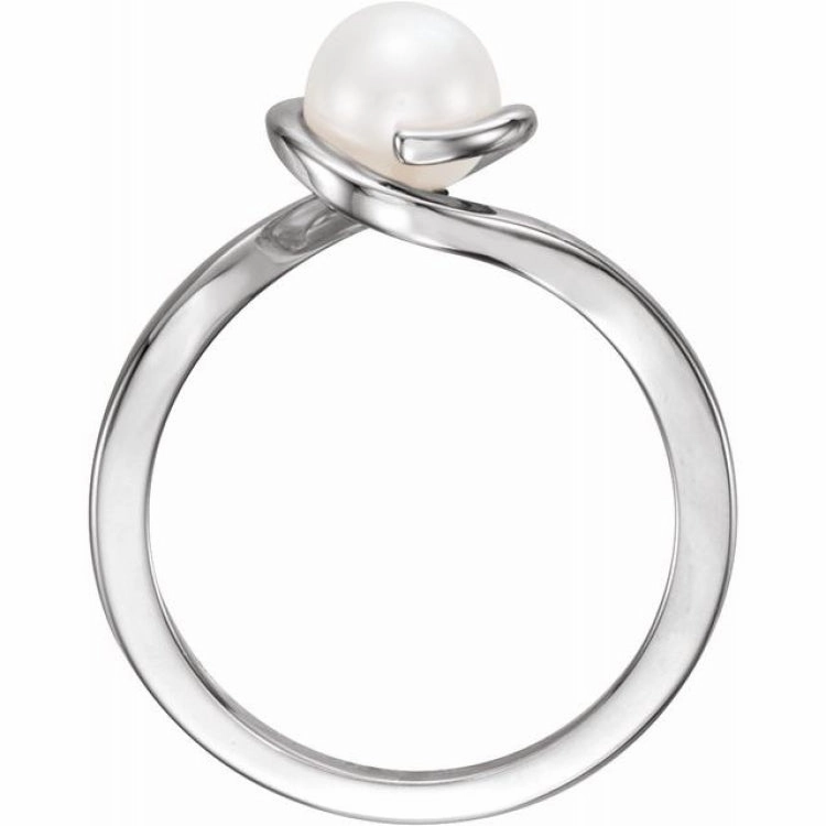 Glamorous Object 14K White Cultured White Freshwater Pearl Ring