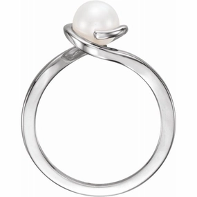 Glamorous Object 14K White Cultured White Freshwater Pearl Ring