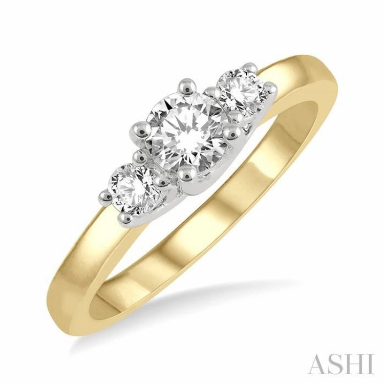 1/2 ctw Round Cut Diamond Three-Stone Ring in 14K Yellow and White Gold Exclusive Adornment Unique Decoration