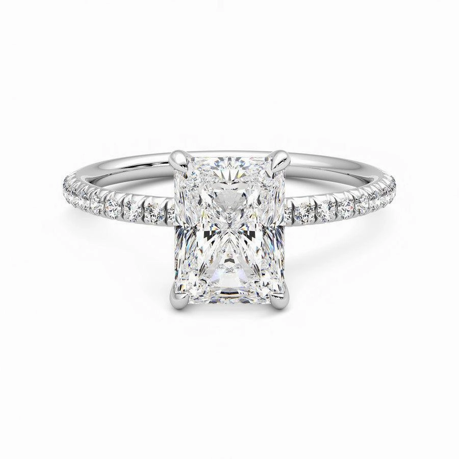 Four Prong Radiant Cut Moissanite Engagement Ring with Hidden Anniversary Stone Accent Luxe Glow Street Ready