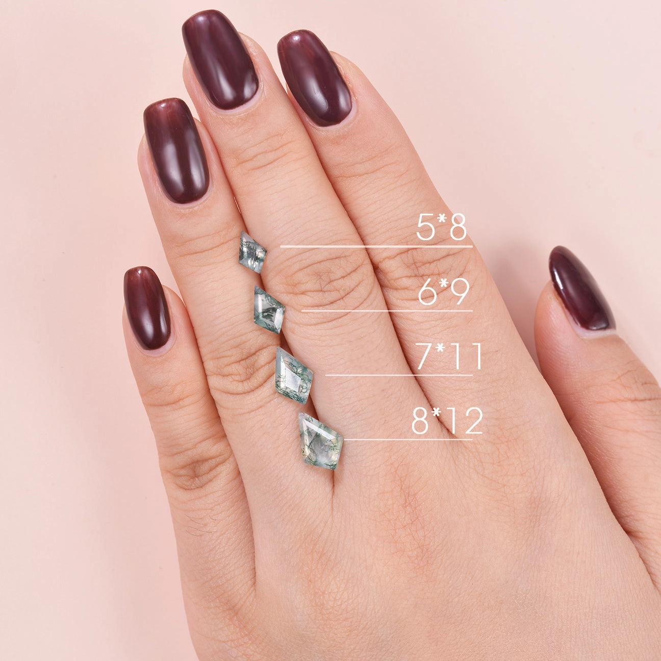 Shining Edge Polished Layer Black Gold Kite Cut Moss Agate Leafy Engagement Ring Sets 2pcs - Ivy