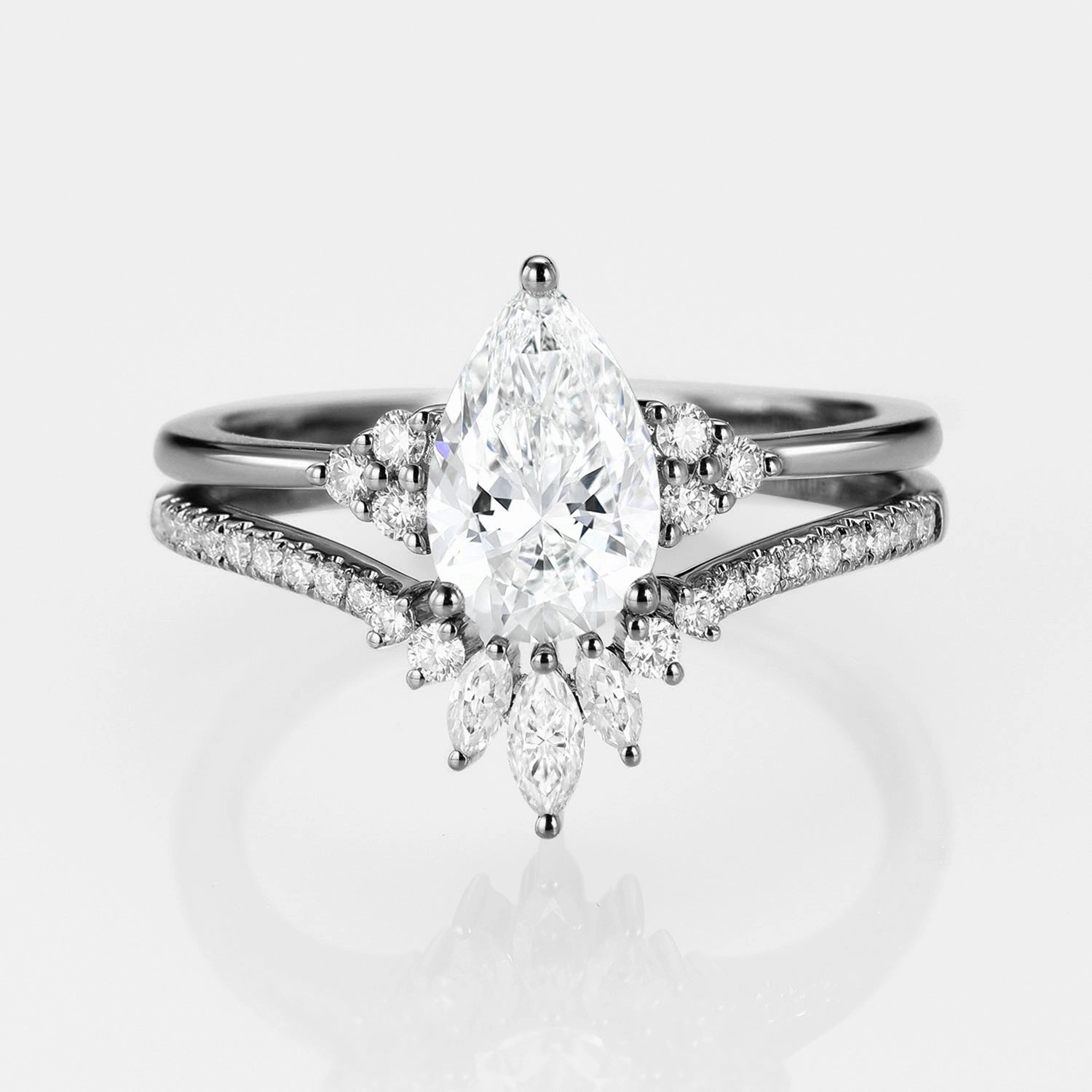 Lightweight Art Designer Decoration Black Gold Pear Moissanite Engagement Ring Set 2pcs - Lydia