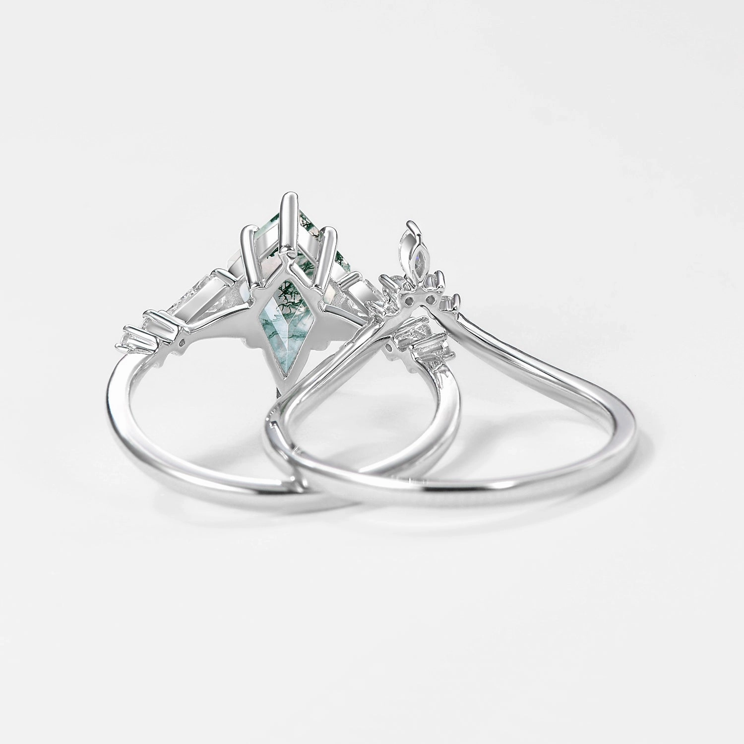 Black Rutilated Quartz Three Kite Stone Engagement Ring Sets 2pcs HighEnd Mark