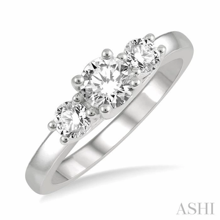 3/4 ctw Round Cut Diamond Three-Stone Ring in 14K White Gold Stylish Spark