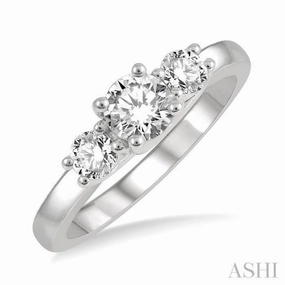 3/4 ctw Round Cut Diamond Three-Stone Ring in 14K White Gold Stylish Spark