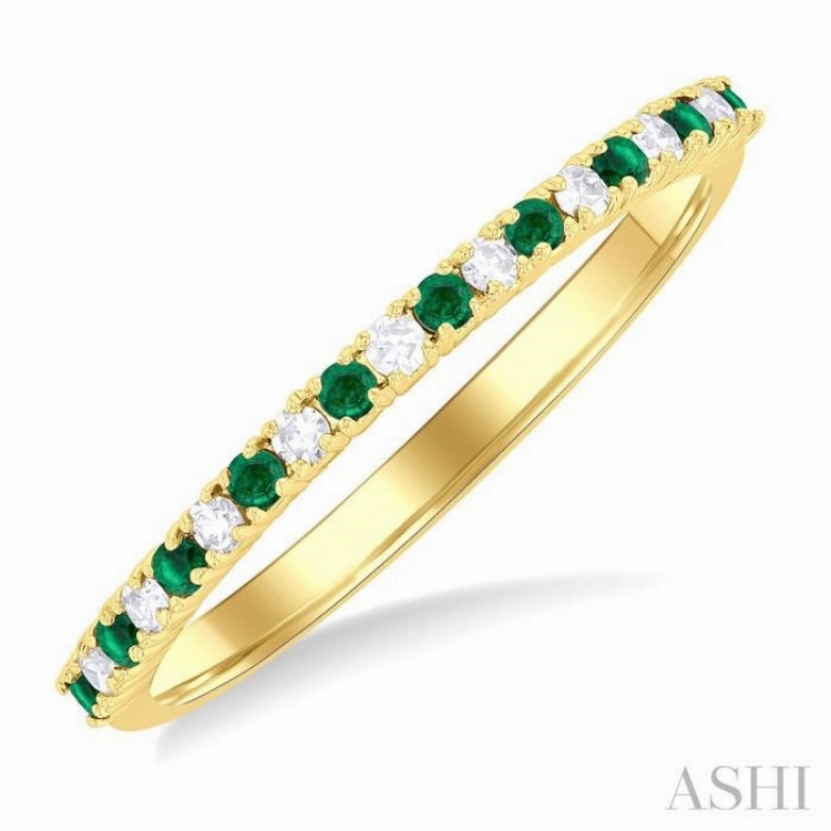 decorative item Branded item 1.35 MM Round Shape Emerald and 1/10 Ctw Petite Round Cut Diamond Precious Stack Band in 10K Yellow Gold