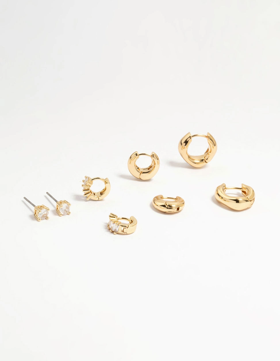 Luxury Taste Fashion Collection Gold Plated Brass Cubic Zirconia Baguette Earrings 4-Pack