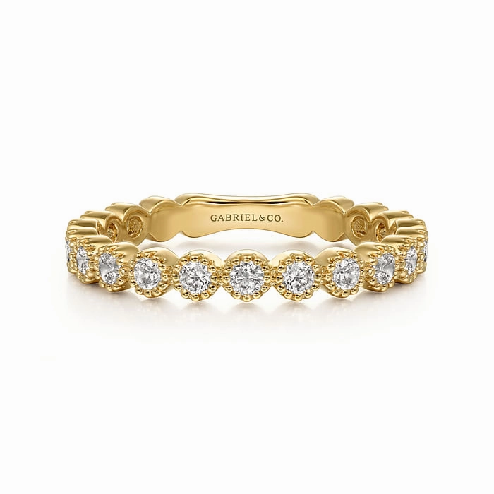 Polished Style 14K Yellow Gold Diamond Bezel Setting Stackable Ladies Ring