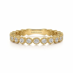 Polished Style 14K Yellow Gold Diamond Bezel Setting Stackable Ladies Ring