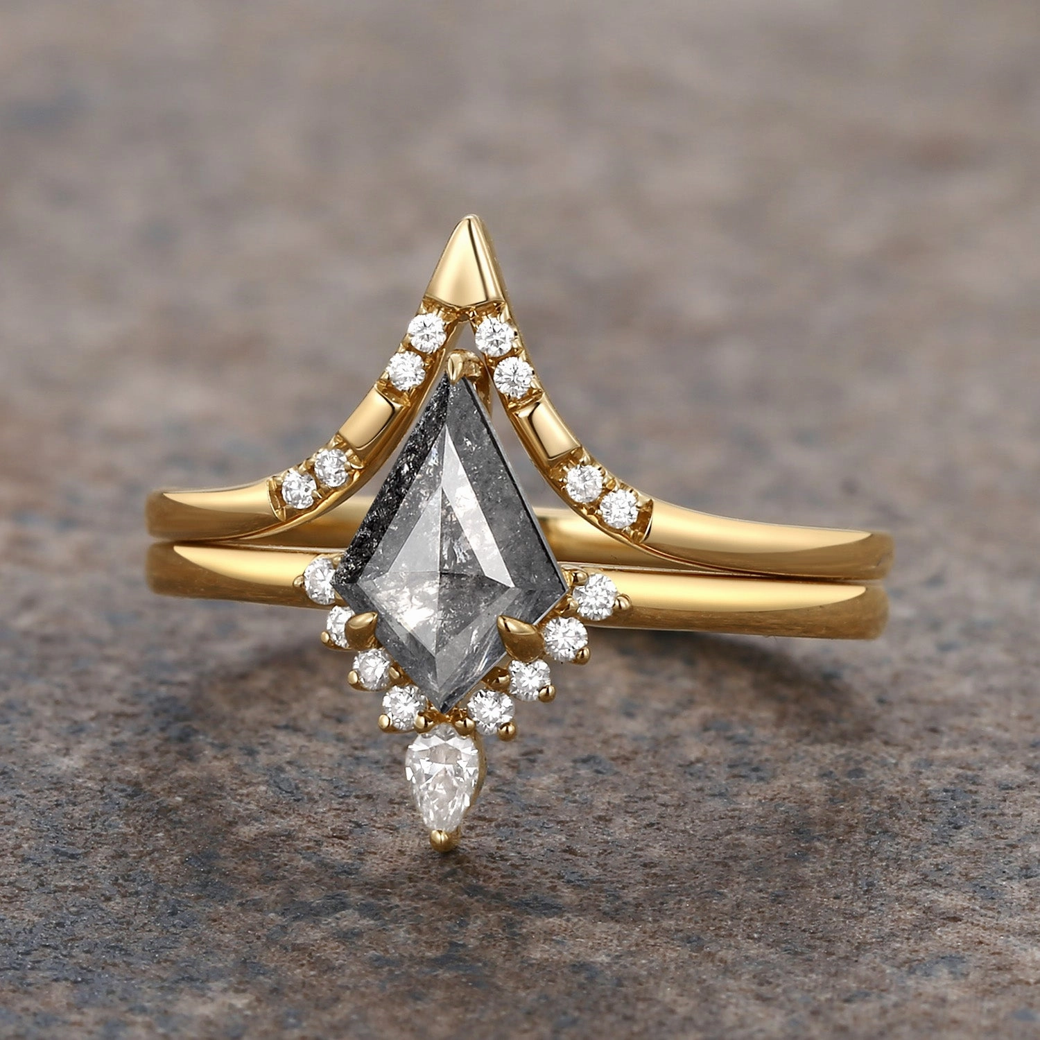 Kite Salt and Pepper Diamonds Vintage Engagement Ring Set 2pcs Casual Gift