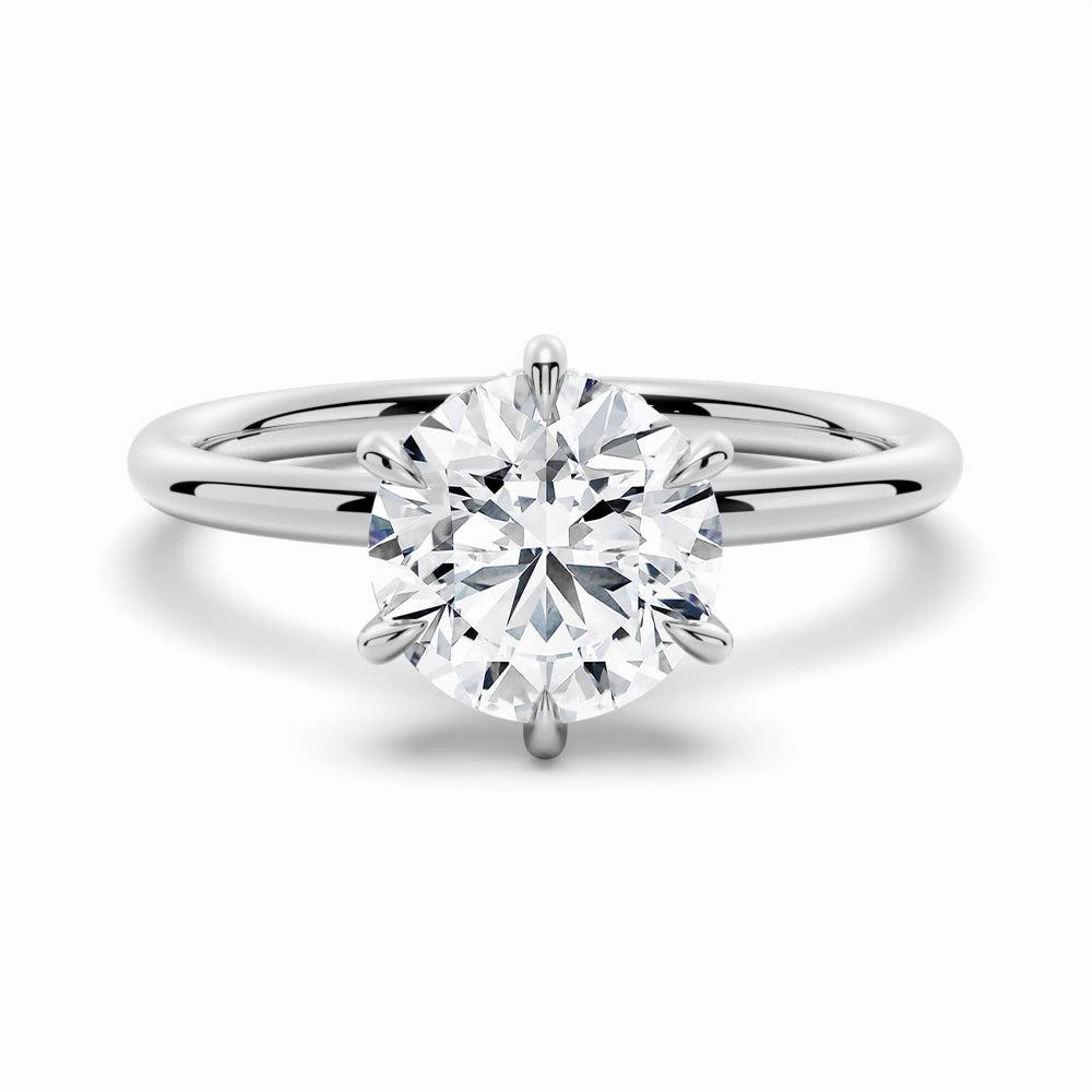 Six Prong Solitaire Moissanite Engagement Ring With Hidden Halo Balanced Detail Formal Gift