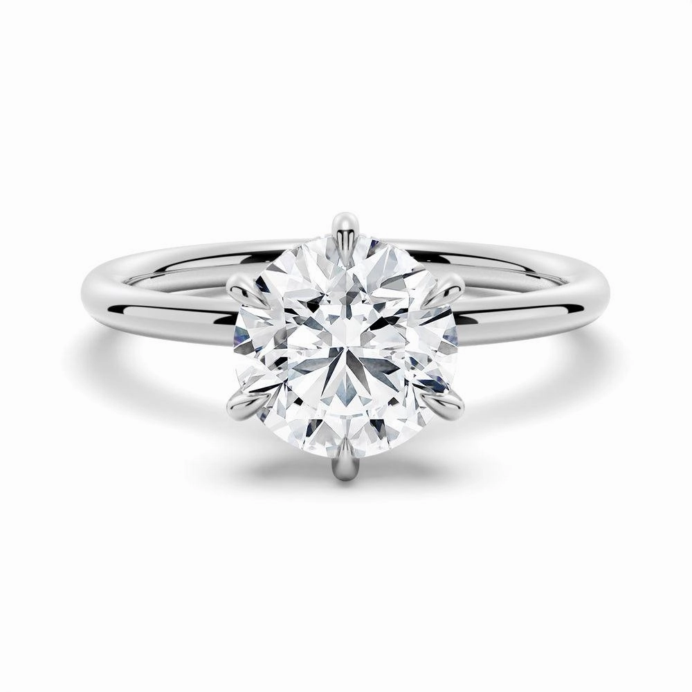 Six Prong Solitaire Moissanite Engagement Ring With Hidden Halo Exquisite Look