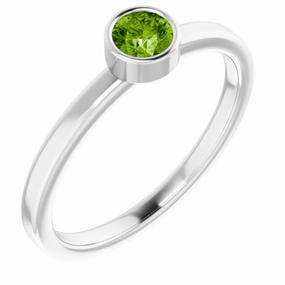 Rhodium-Plated Sterling Silver 4 mm Imitation Peridot Ring Creative Work Signature Piece