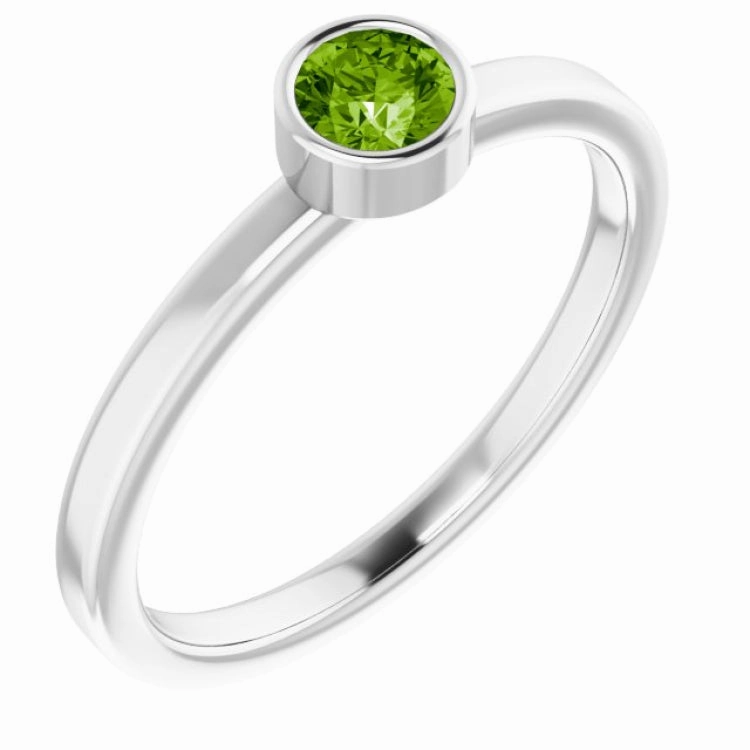 Rhodium-Plated Sterling Silver 4 mm Imitation Peridot Ring Creative Work Signature Piece