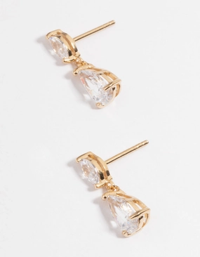 Gold Plated Sterling Silver Cubic Zirconia Marquise Drop Earrings Everyday Accent