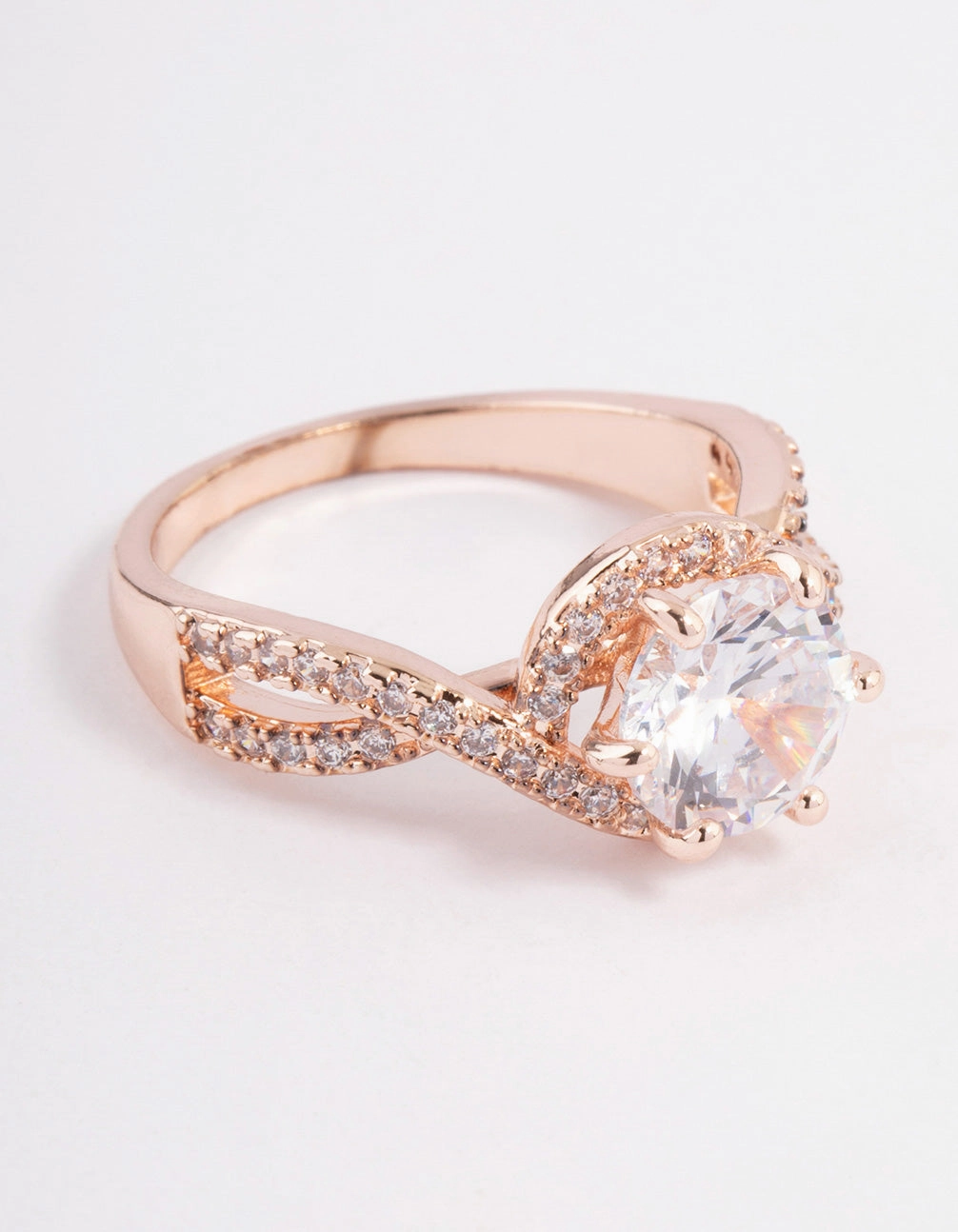 Rose Gold Round Infinity Halo Ring Sparkling Edge